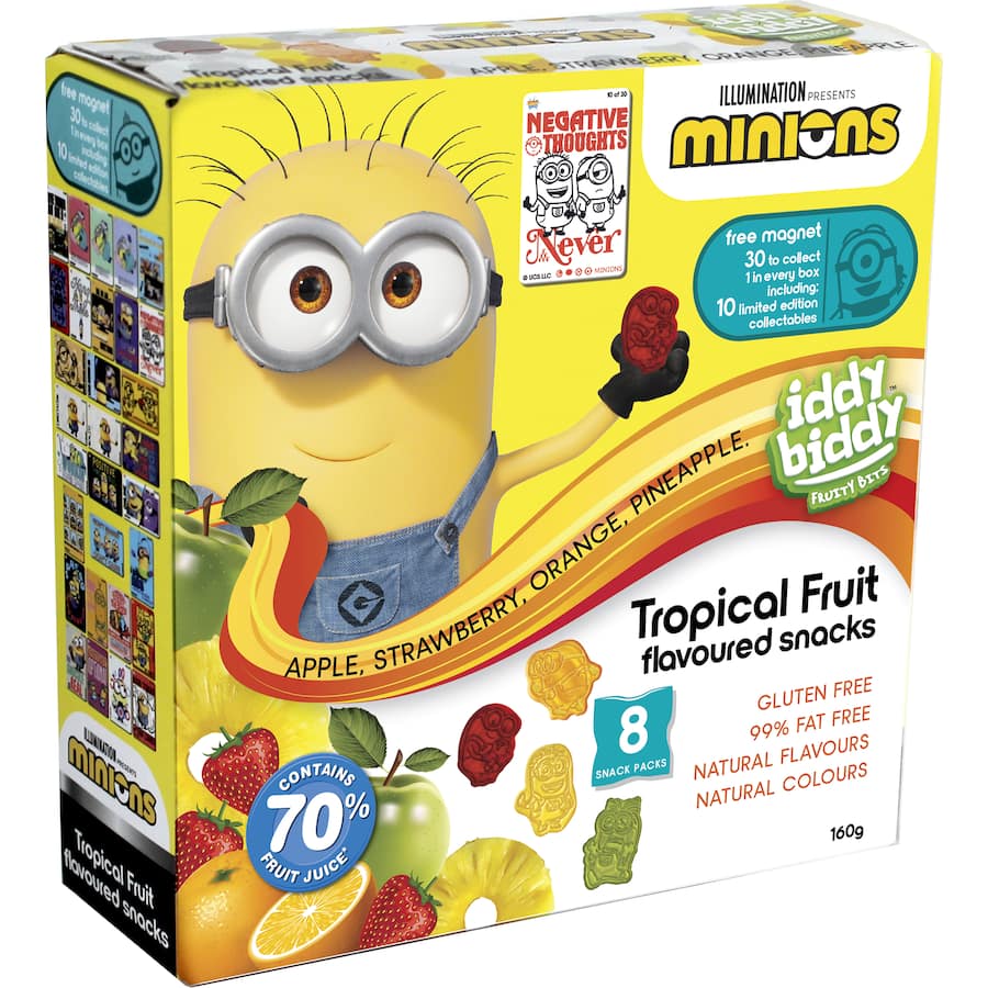 Tropical Iddy Biddy Fruit Snacks packed with real fruit puree, offering a healthy, delicious treat for all ages.