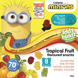 Chewy Iddy Biddy Fruit Snacks Tropical with real fruit puree, bursting with mango, pineapple, and passion fruit flavors.