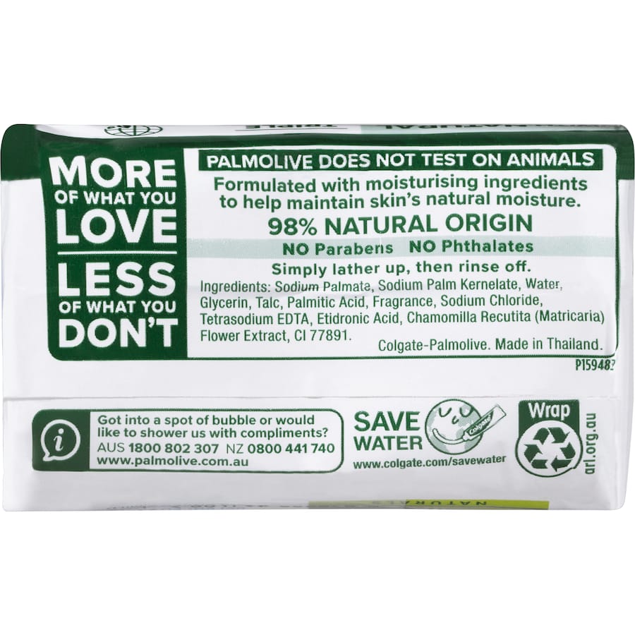 Palmolive Naturals Chamomile Bar Soap Value Pack, 98% naturally derived, gentle cleansing for all skin types with soothing chamomile.