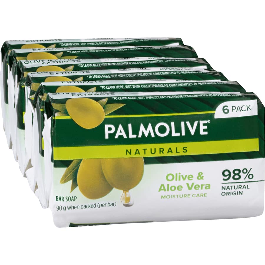 Palmolive Naturals Bar Soap Olive & Aloe Vera Value Pack 90g bars 6pack