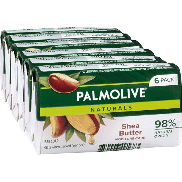 Palmolive Naturals Bar Soap in a Shea Butter Value Pack, enriched with natural ingredients for soft, hydrated skin and soothing scent.