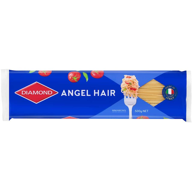 Diamond Pasta Angel Hair: Fine Italian pasta made from 100% durum wheat, perfect for quick, flavorful meals.