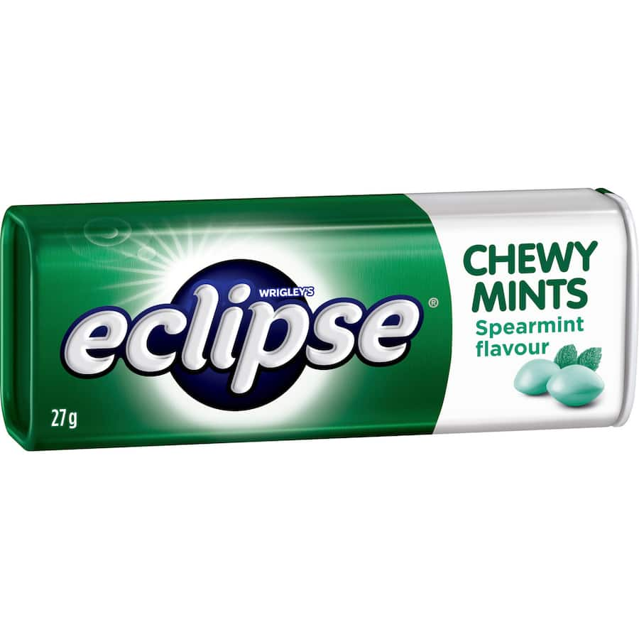 Eclipse Mints Chewy Spearmint in a compact tin, offering refreshing spearmint flavor for fresh breath anytime, anywhere.