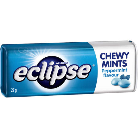 Eclipse Mints Chewy Peppermint in a slim tin for on-the-go freshness, perfect for breath freshening anytime, anywhere.