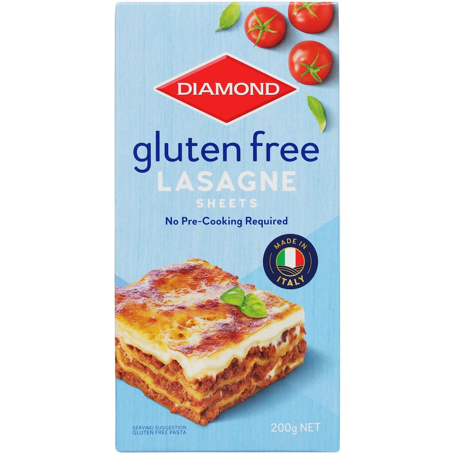 Gluten-free Diamond Pasta Lasagne Sheets made from maize and rice flour, no pre-cooking needed, pack of 10+.