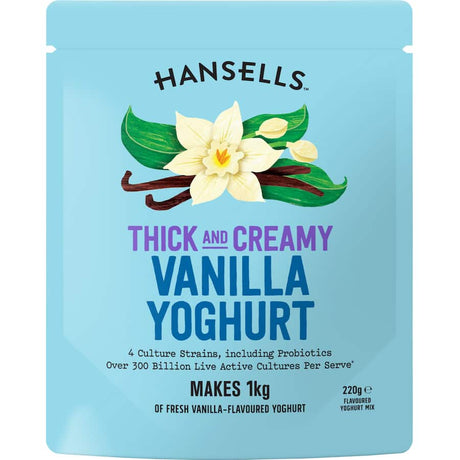 Thick & creamy vanilla yoghurt base, just add water; 1kg batch, probiotic-rich with no artificial ingredients.