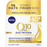 Nivea Q10 Day Cream for mature skin with SPF 15, enriched with Q10 and Argan Oil for anti-aging hydration and protection.