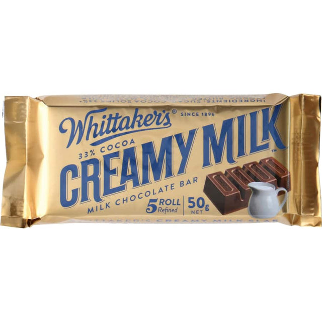 Whittaker's Creamy Milk Chocolate Slab, 33% cocoa, rich and velvety with a hint of caramel, perfect for indulgent moments.