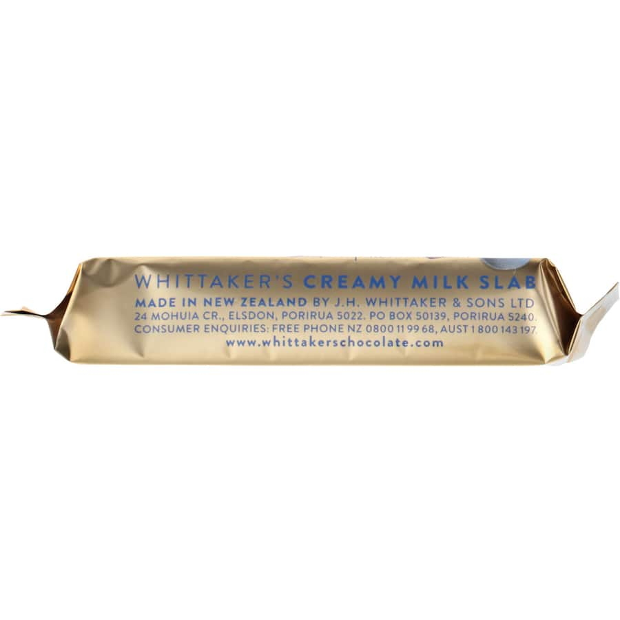 Whittaker's Creamy Milk Chocolate Slab: Velvety 33% cocoa chocolate with caramel hints, perfect for indulgent moments.