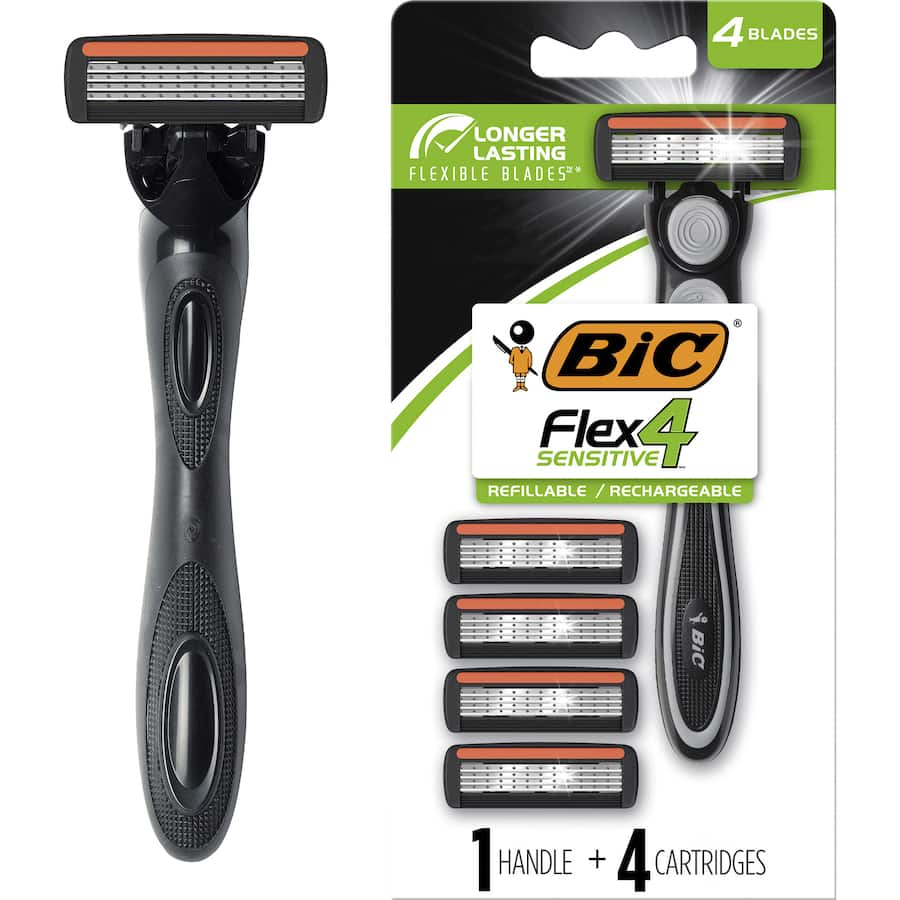 Bic Hybrid Flex 4 Disposable Shavers: men's razor with 4 flexible blades, pivoting head, and Aloe-infused lubricating strip.