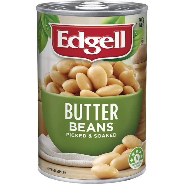 Edgell Butter Beans in a package, featuring creamy, high-fiber, low-fat beans perfect for soups, salads, and casseroles.