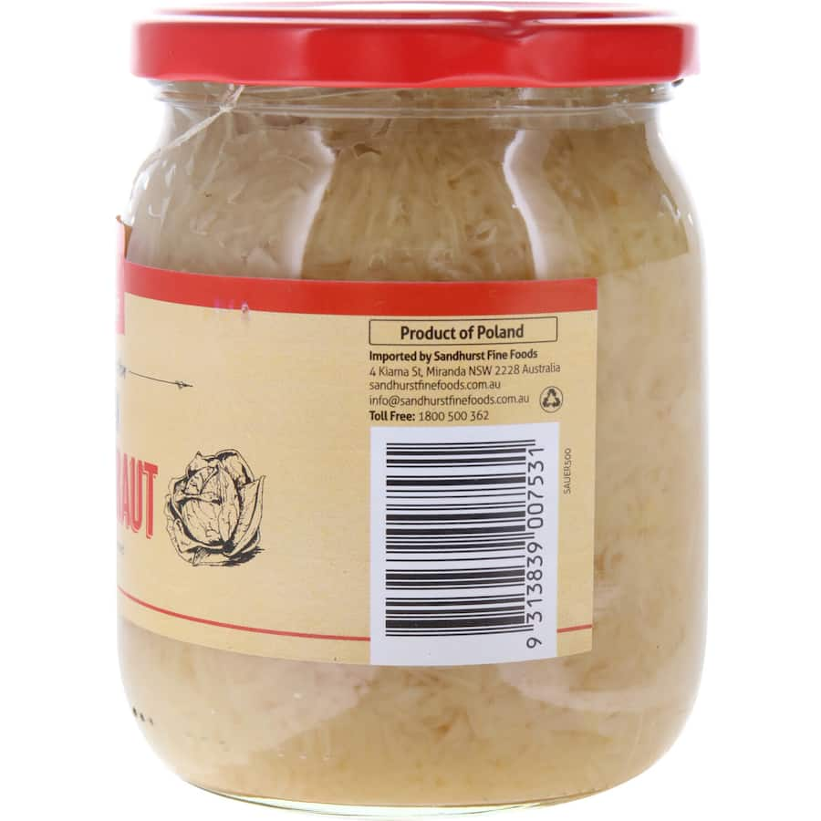 Tangy Sandhurst Sauerkraut made from traditional Polish recipe, perfect for enhancing meals and promoting gut health.