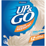 Sanitarium Up & Go Liquid Breakfast Vanilla Ice pack, a nutritious on-the-go meal with 10 vitamins, low GI, and high calcium.