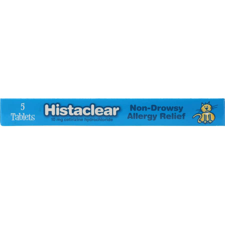 Histaclear Allergy Relief offers quick relief from hayfever symptoms like sneezing and itchy eyes with non-sedating 10mg formula.