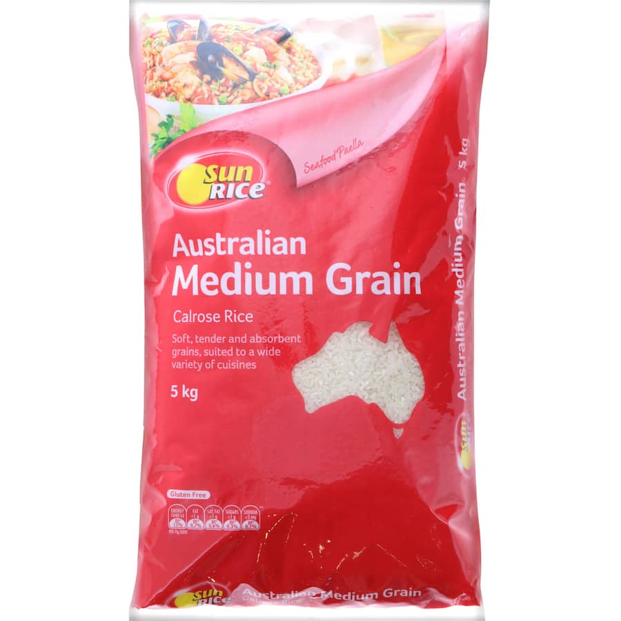 Alt text: "Sun Rice Medium Grain Rice White offers a delightful taste for versatile cooking and dining experiences."