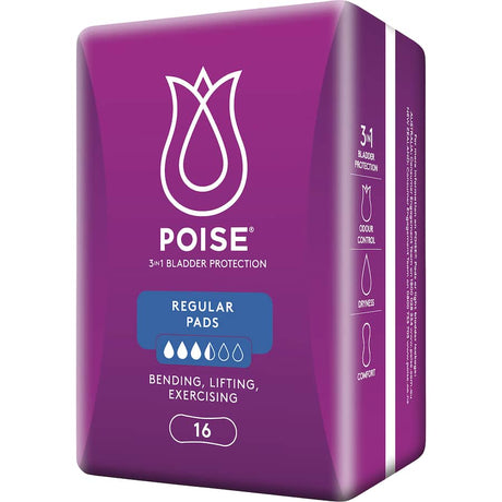 Poise Women's Continence Pads Regular offer discreet, comfortable protection for light bladder leakage with a soft, breathable cover.