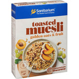 Toasted muesli blend featuring golden oats, sultanas, raisins, and apricot, promoting health and energy for breakfast.