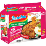 Indomie Instant Noodles Hot & Spicy Multi Pack, featuring five packs of quick, flavorful, and spicy noodles for easy meals.