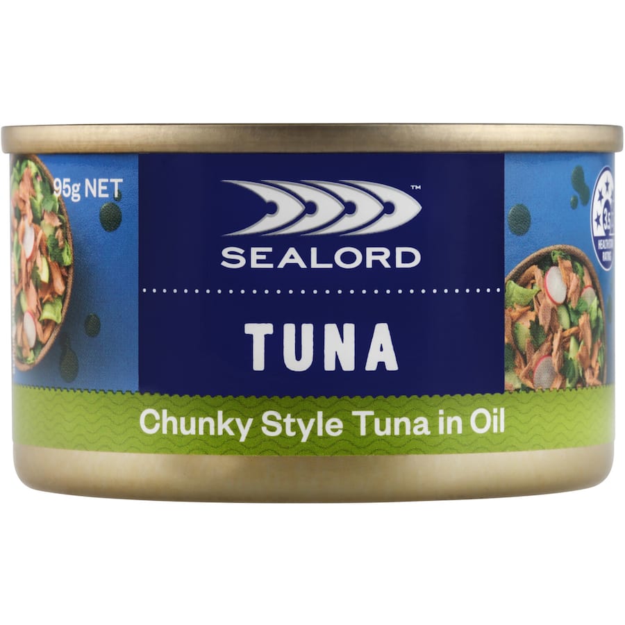 Sealord Tuna Chunk Style in Oil, premium quality tuna for salads, sandwiches, or snack; rich flavor and moist texture.