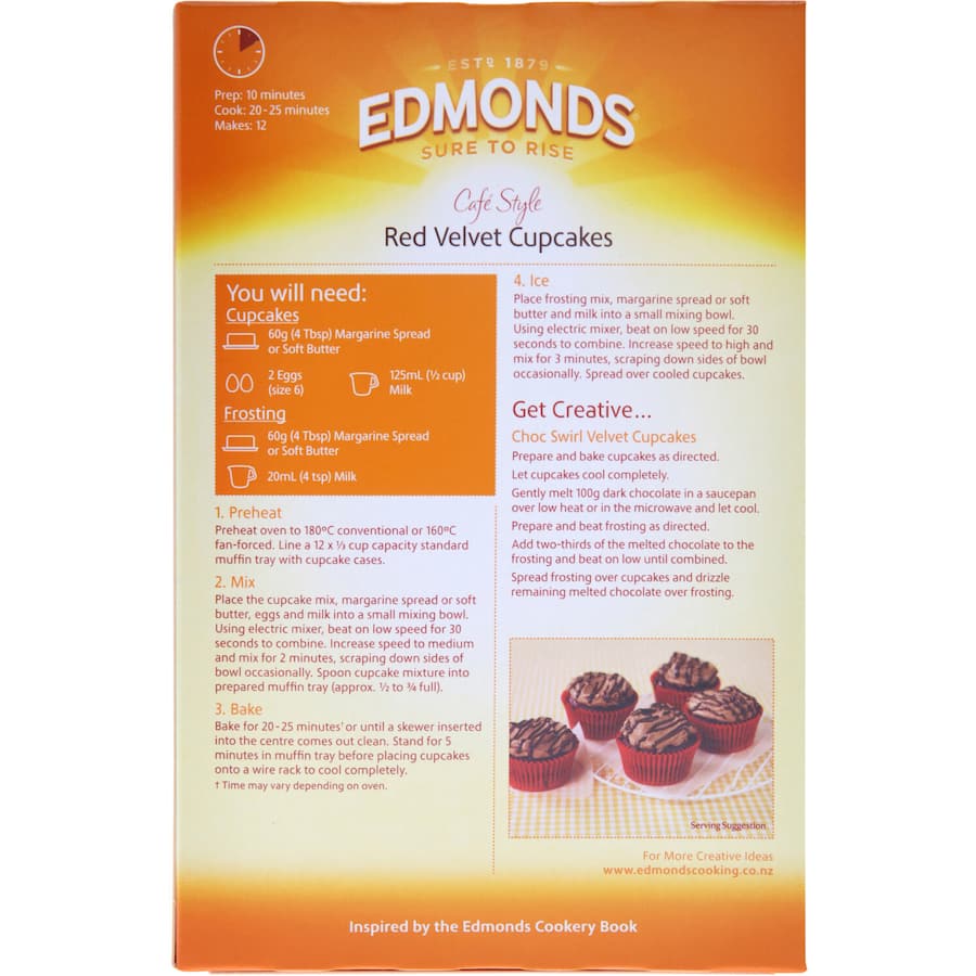 Edmonds Cupcake Mix Red Velvet: vibrant mix for moist, rich cupcakes with cream cheese frosting, perfect for any occasion.