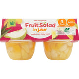 Woolworths Fruit Snack Fruit Salad in Juice, 125g packs of real fruit pieces in refreshing juice, a healthy and tasty snack.