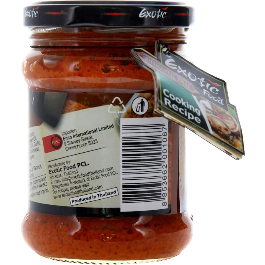 Exotic Food Asian Panang Curry Paste: gluten-free Thai curry blend with spices, perfect for vegetarian dishes and beef.