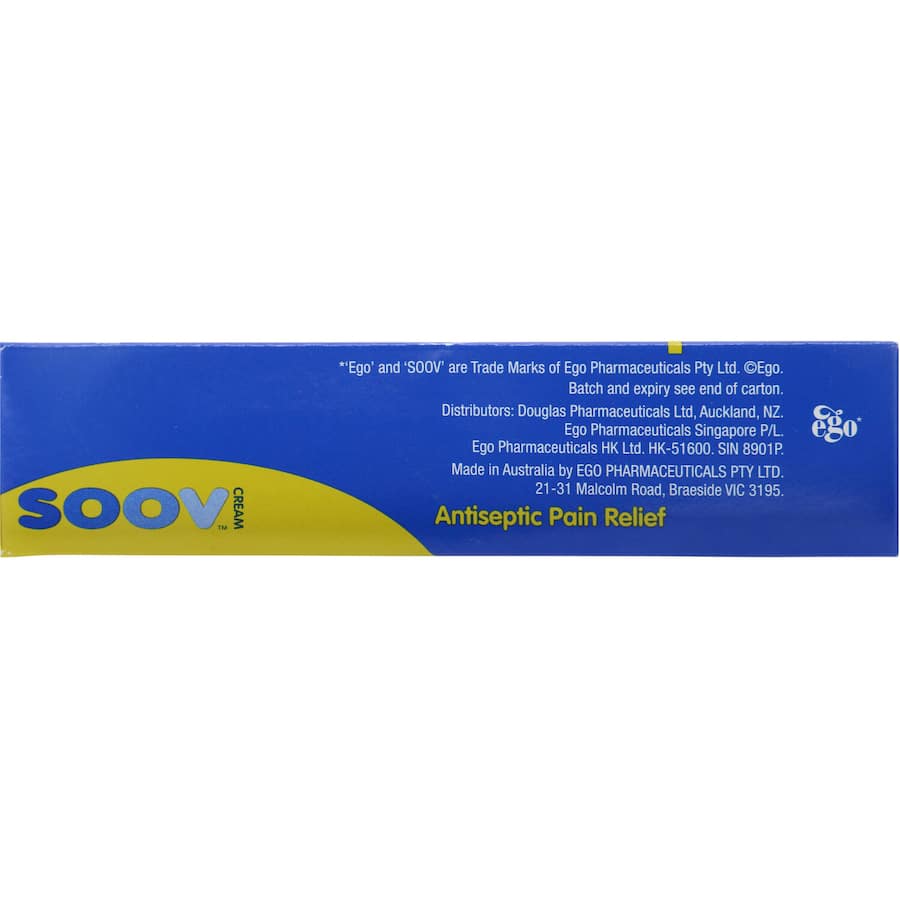 Ego Soov Antiseptic Cream for cuts and burns, featuring lignocaine for pain relief and a gentle formula for all ages.