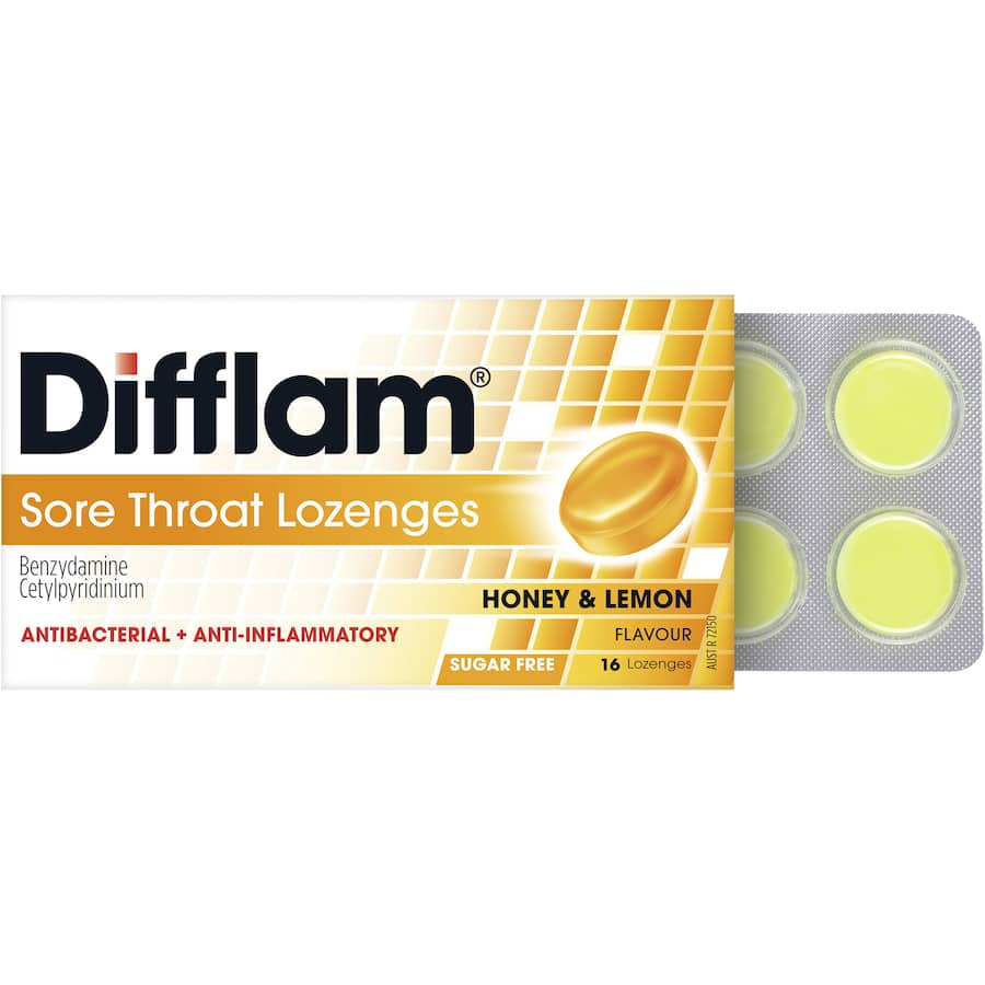 Soothing honey lemon lozenges with anti-inflammatory properties for effective sore throat relief on-the-go.