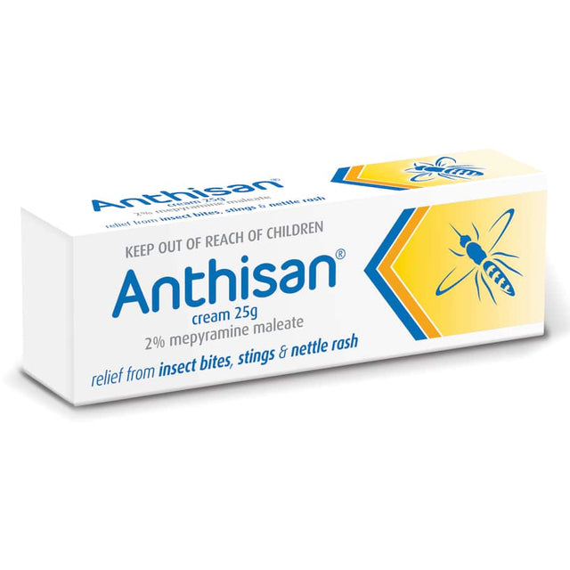 Anthisan Antihistamine Cream tube, offering relief from itchy skin irritations like insect bites and rashes.