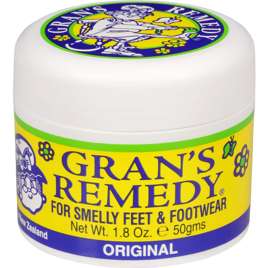 Grans Remedy Foot Powder Original keeps shoes fresh and odor-free for 7-10 days by eliminating bacteria.