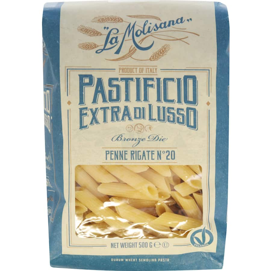 La Molisana Pasta Penne, 500g, crafted from fine durum wheat for authentic Italian flavor and perfect sauce adherence.