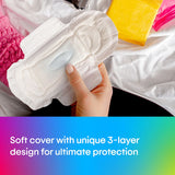 Ultra-thin, flexible menstrual pads with rapid-dry core and secure wings for comfortable, discreet medium flow protection.