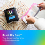 U By Kotex Ultra Thin Pads Regular: super thin, flexible pads with rapid-dry core and secure wings for discreet, reliable protection.