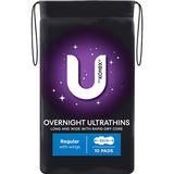 U By Kotex Ultra Thins Overnight Pads with Wings: ultra-thin design, rapid-dry core, maximum absorbency, ideal for heavy flow.