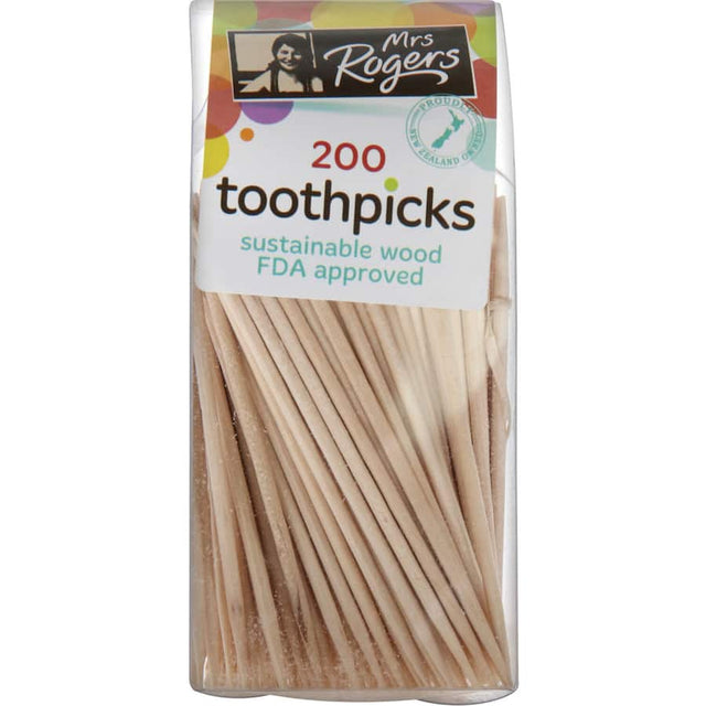 Elegant pack of 200 double-ended birch wood toothpicks for serving snacks and creative projects, perfect for any gathering.