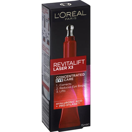 L'Oreal Revitalift Eye Cream Laser X3 for anti-aging benefits, featuring a cooling metal applicator and potent active ingredients.