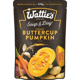 Wattie's Buttercup Pumpkin Soup pouch, a creamy blend of pumpkin, kumara, and carrot, perfect for quick lunches or cozy dinners.