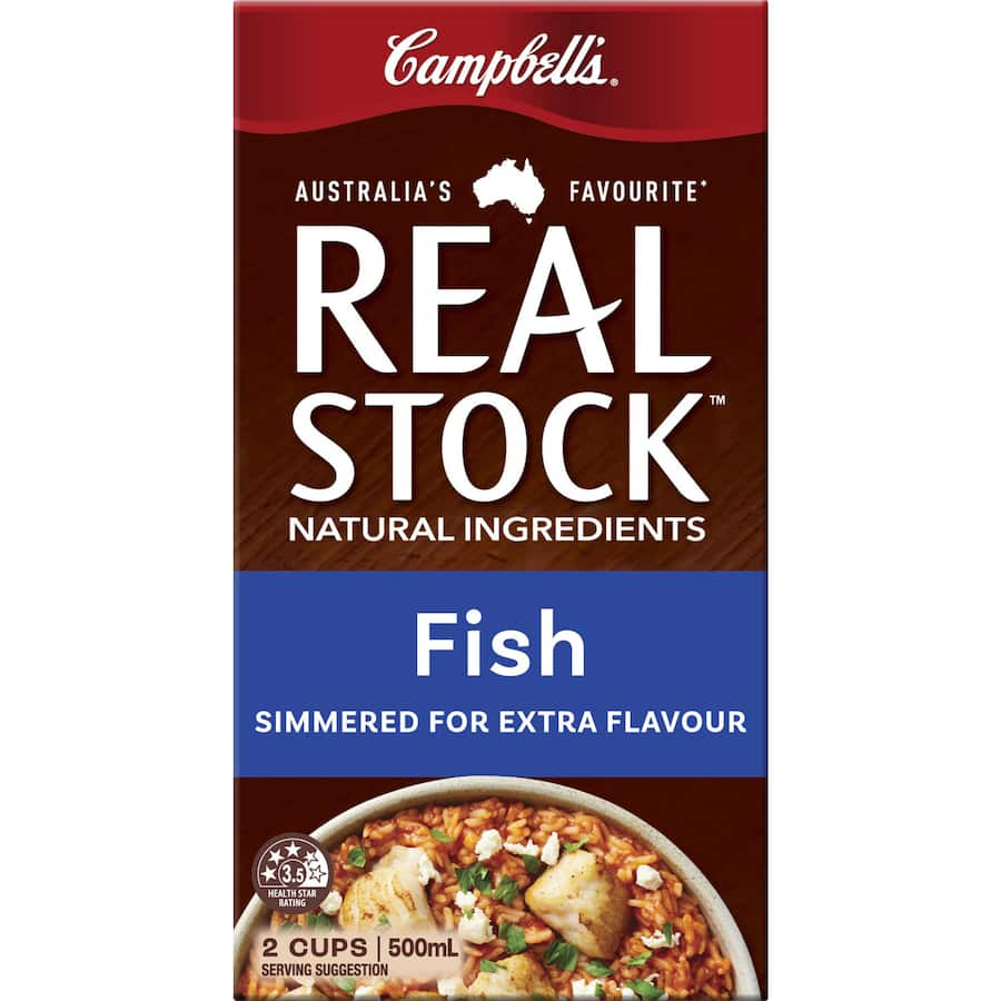 Campbell's Real Stock Fish Stock Liquid, a rich and premium ingredient for seafood dishes, with no artificial additives.