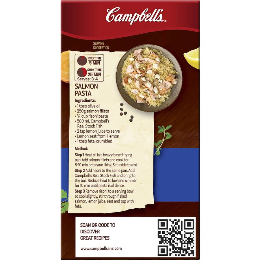 Campbell's Real Stock Fish Stock Liquid in a bottle, perfect for enhancing seafood dishes with rich flavor.