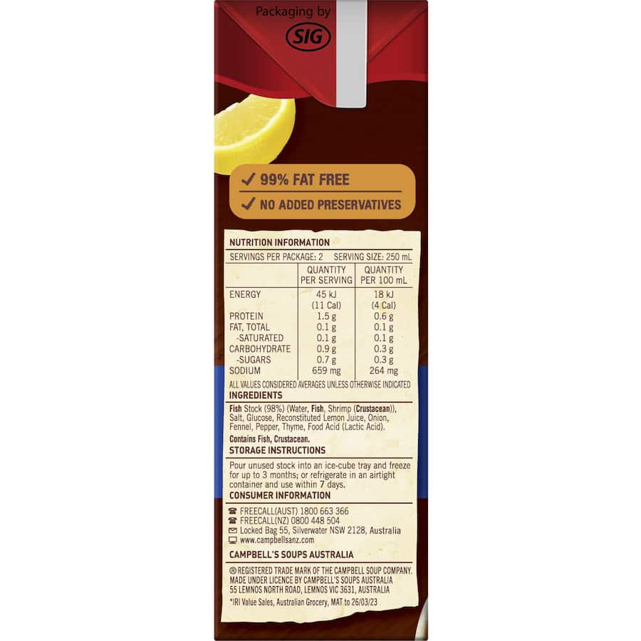 Campbell's Real Stock Fish Stock Liquid enhances dishes with rich flavor from premium fish and vegetables, no artificial additives.