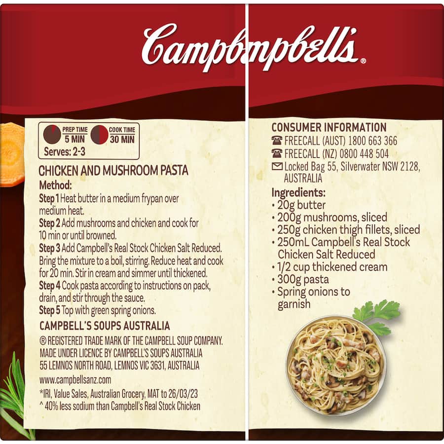 Campbells Real Stock Chicken Stock Liquid Salt Reduced Carton 250mL