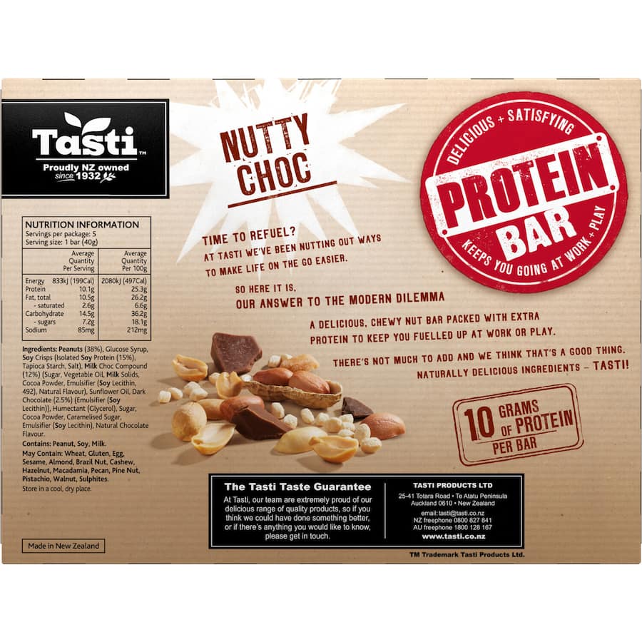 Chewy Nutty Choc protein bars with nuts and chocolate, offering 10g protein for energy and satisfying snacks.