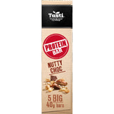 Tasti Protein Bar with crunchy nuts and rich chocolate, offering 10g of protein for energizing snacking on-the-go.