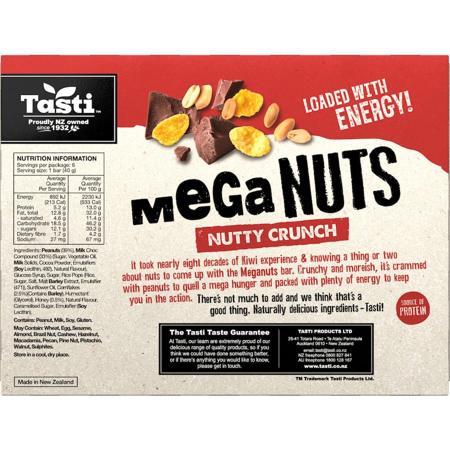 Nutty Crunch Tasti Mega Nuts Nut Bars: 6 protein-packed, gluten-free snack bars, perfect for a nutritious energy boost.