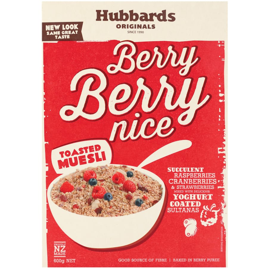 Toasted muesli featuring raspberries, cranberries, strawberries, and yogurt-coated sultanas for a flavorful breakfast.