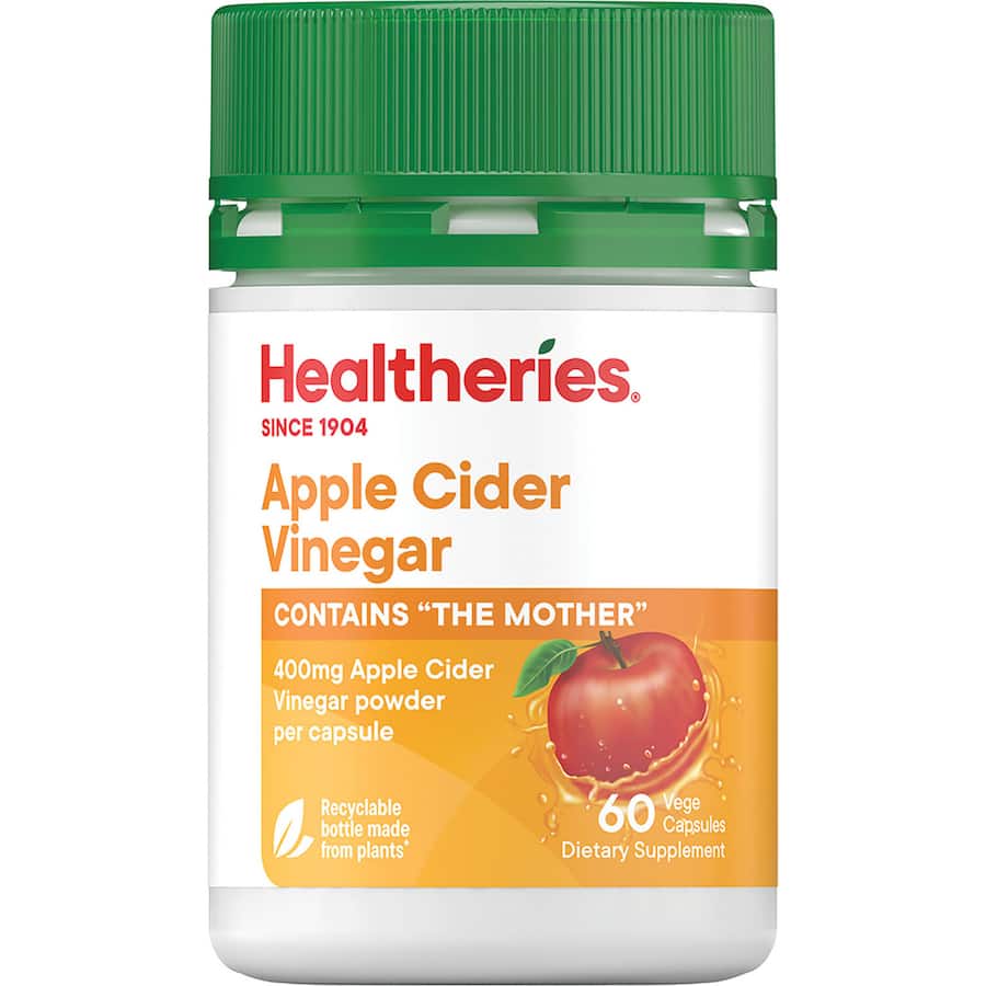 Healtheries apple cider vinegar capsules, easy to take, support digestion and metabolic health without strong taste or smell.