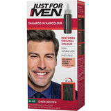 Just For Men Hair Colour in Dark Brown provides natural, grey-free coverage with a nourishing, ammonia-free formula.