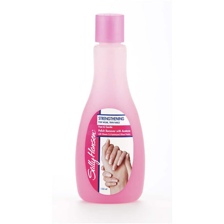 Sally Hansen Strengthening Nail Polish Remover quickly removes polish while nourishing and fortifying weak, thin nails.