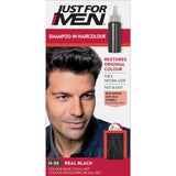 Just For Men Hair Colour Real Black: Ammonia-free, easy five-minute application for natural, grey-free hair with nourishing ingredients.