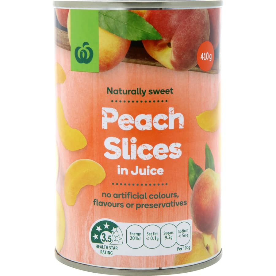 Woolworths Peaches Slices In Juice Can 410g